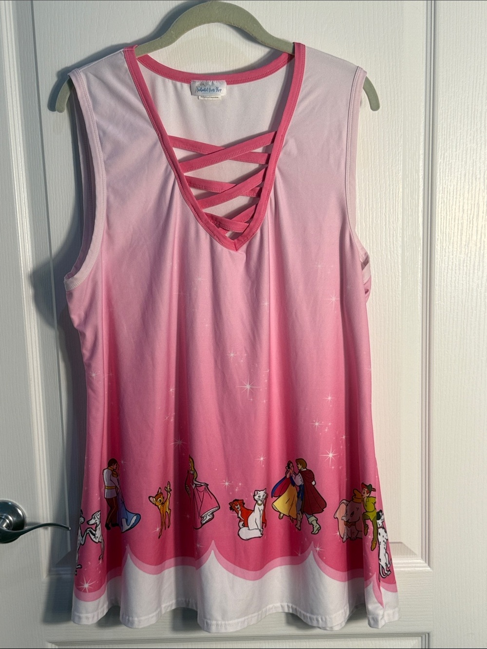 Pink Enchanted Dress Shop Disney Ombré Dress Criss Cross Neck XL Cotton  L31.5”